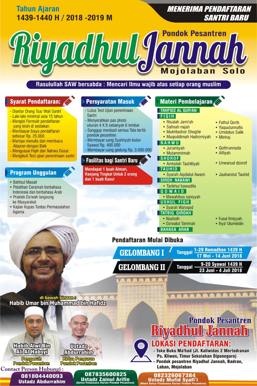 Pendaftaran Santri Baru Pondok Pesantren Riyadhul Jannah Surakarta